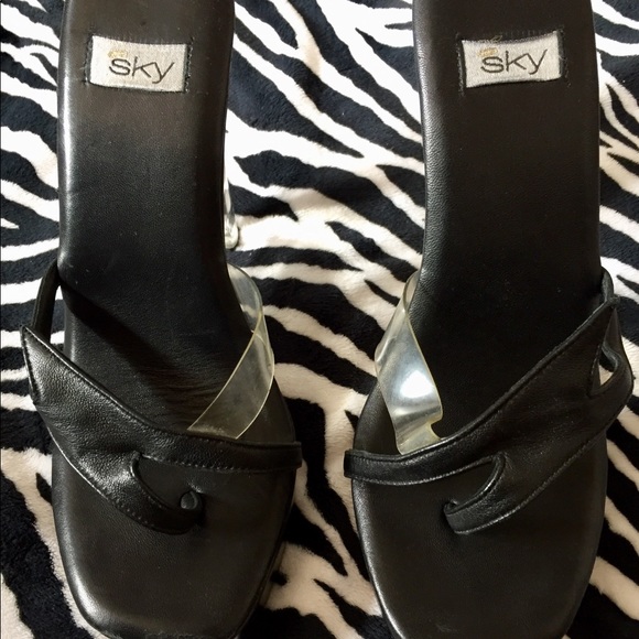 Eclectic SKY designer brand black clear lucite slideon heels 7M - Picture 2 of 7